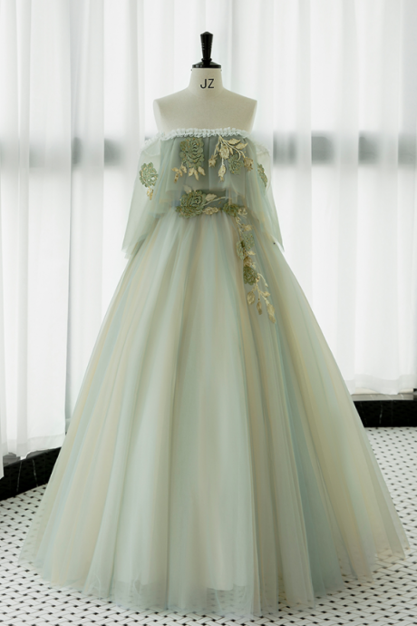 Prom Dresses, Sweetheart Strapless Evening Dresses Mint Green Puffy Long Gowns