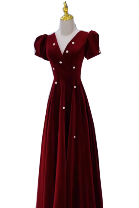 Prom Dresses, Burgundy Velvet A-line French Simple Party Evening Gowns