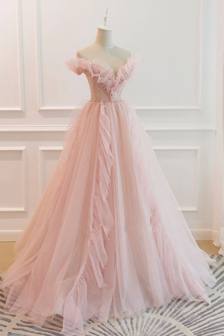 Prom Dresses, Pink Tulle Prom Dress Princess Formal Evening Gown