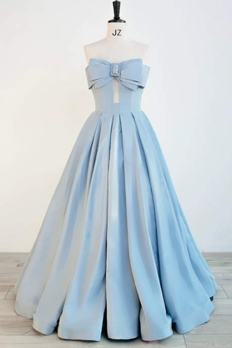 Prom Dresses,strapless Satin Blue Evening Gowns Lovely Party Dresses