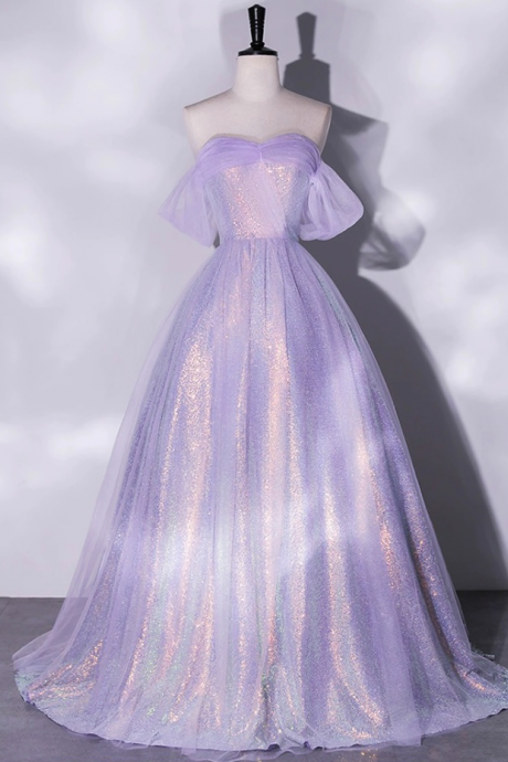 Prom Dresses, Strapless Evening Gowns Fairy Purple Party Dresses