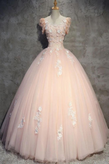 Prom Dresses, Pink Tulle Beautifully Appliqued Sweetheart Princess Bar Mitzvah Gowns Birthday Party Dresses