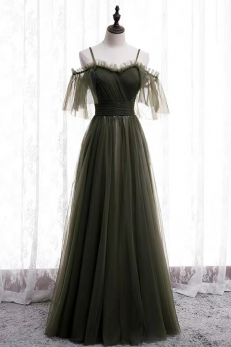 Prom Dresses,spaghetti Straps Sleeveless Backless Tulle Long Gowns Party Banquet Dresses