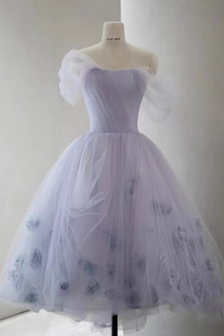 Homecoming Dresses, Strapless Party Gowns Purple Birthday Dresses With Applique Fairy Gowns