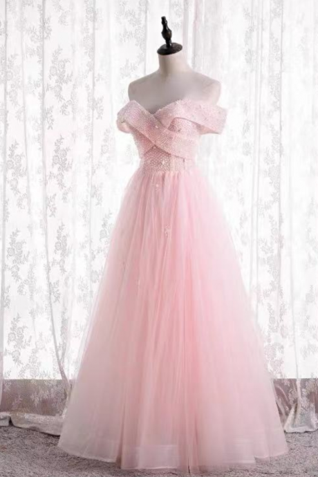 Prom Dresses,sweet And Delicate Strapless Evening Gowns, Fairy Pink Dresses