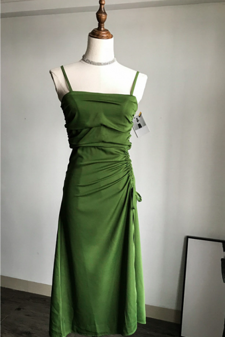 Homecoming Dresses,vintage Pleated Halter Dress Strapless Slim Green Party Dresses