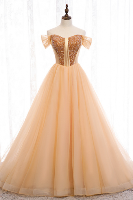 Prom Dresses,luxury Wedding Champagne Color Strapless Evening Gowns Fairy Party Dresses