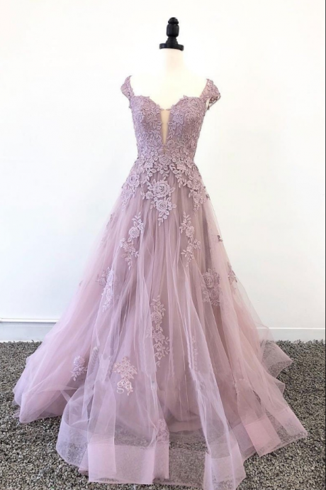 Prom Dresses,Pink Tulle Lace Long Prom Dress, Pink Tulle Lace Evening Dress