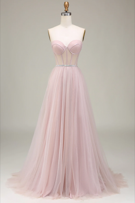 Prom Dress,tulle Sweetheart Light Pink Prom Dress With Corset