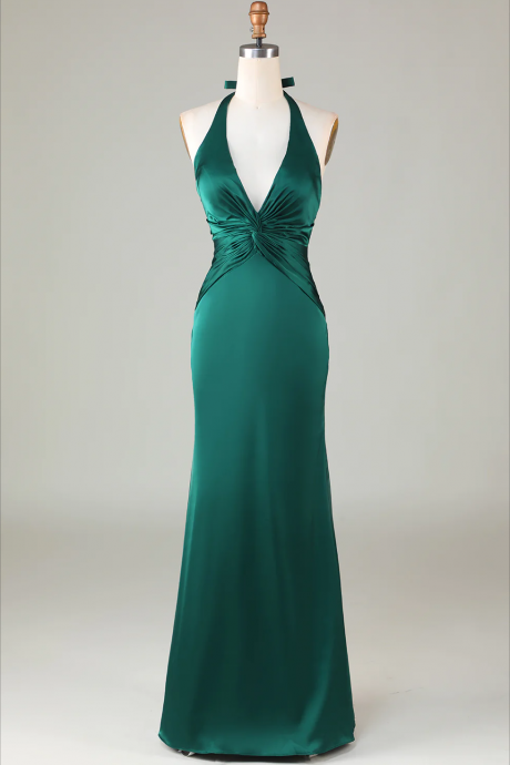 Prom Dress,mermaid Halter Dark Green Bridesmaid Dress