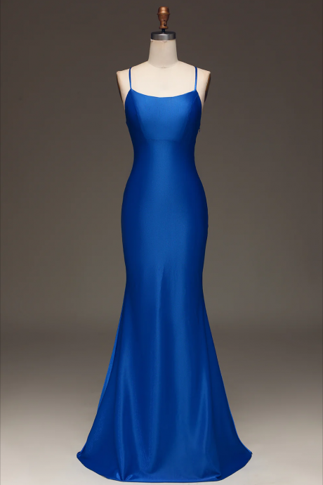 Prom Dress,simple Royal Blue Satin Mermaid Long Prom Dress