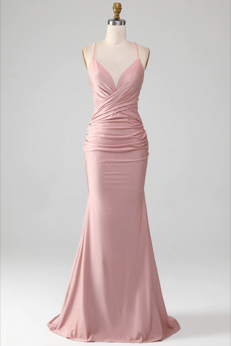 Prom Dress,sparkly Blush Beaded Long Mermaid Prom Dress