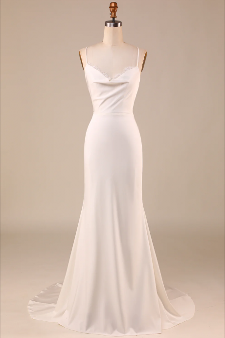 Prom Dress,simple Ivory Mermaid Boho Long Wedding Dress