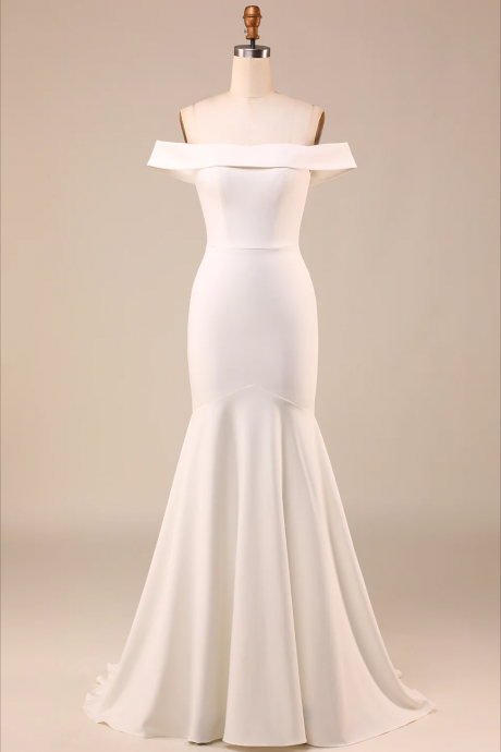 Prom Dress,simple Ivory Mermaid Lace-up Back Long Wedding Dress