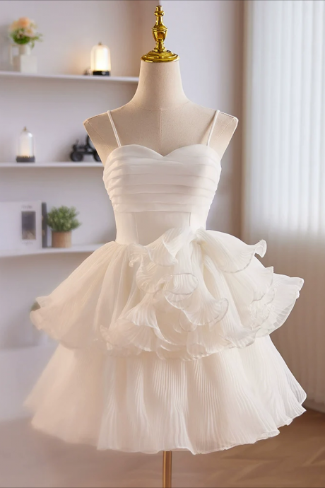 Homecoming Dresses,cute Sweetheart Neck Organza White Prom Dress, White Homecoming Dresses