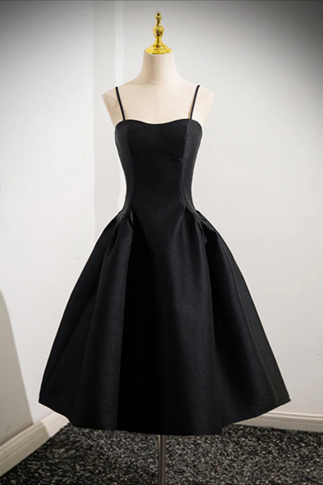 Homecoming Dresses,simple A-line Satin Black Short Prom Dress, Cute Black Homecoming Dress