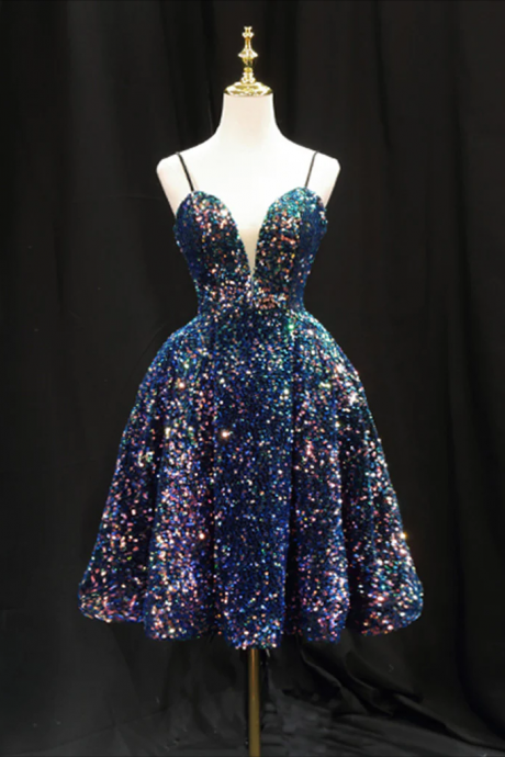 Homecoming Dresses,simple Sequin Blue Short Prom Dress, Blue Homecoming Dress
