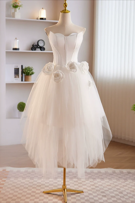 Homecoming Dresses,unique White Tulle Satin Short Prom Dress, White Homecoming Dress