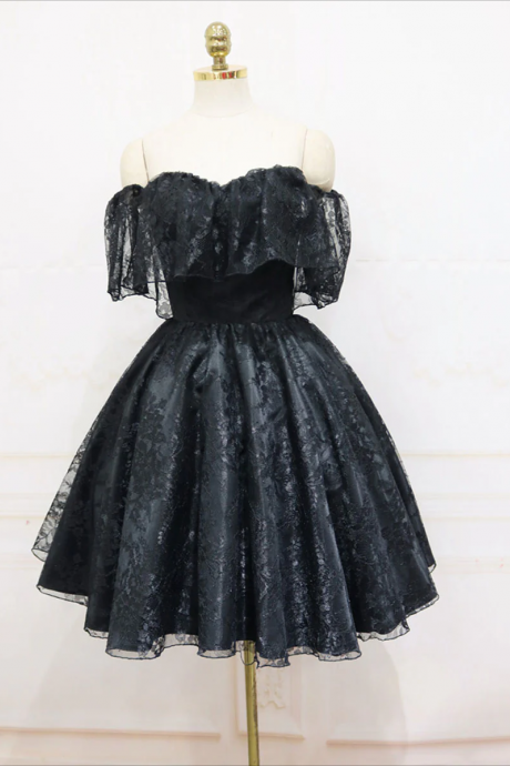 Homecoming Dresses,black Sweetheart Tulle Short Lace Prom Dress Lace Homecoming Dress
