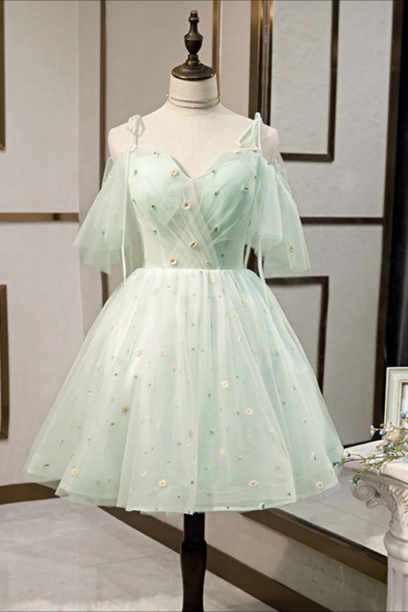 Homecoming Dresses,simple Sweetheart Neck Tulle Short Prom Dresses, Puffy Green Homecoming Dresses