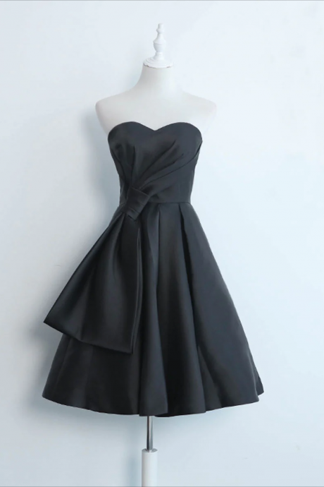 Homecoming Dresses,simple Sweetheart Satin Short Black Prom Dress, Black Homecoming Dresses