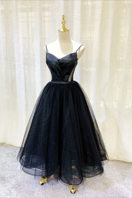 Homecoming Dresses,simple Tulle Tea Length Black Prom Dress, Black Homecoming Dress