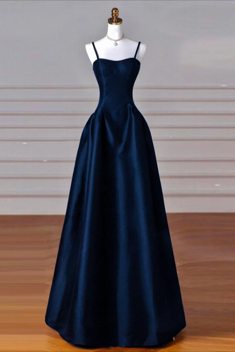 Prom Dress,simple A-line Dark Blue Satin Long Prom Dress, Dark Blue Long Formal Dress