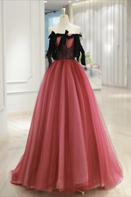 Prom Dress,a-line Tulle Watermelon Red Long Prom Dress, Watermelon Red Tulle Long Formal Dress