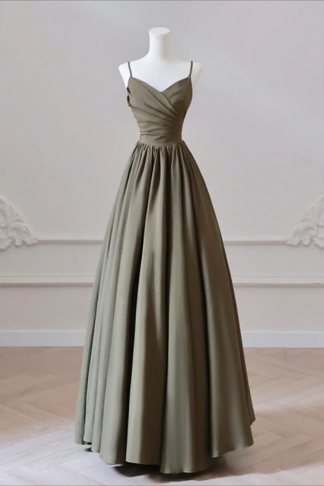 Prom Dress,a-line V Neck Satin Olive Green Long Prom Dress, Olive Green Long Formal Dress