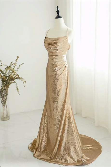 Prom Dress,champagne Backless Sequin Long Prom Dress, Sequin Champagne Long Evening Dress