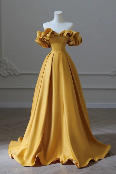 yellow plus size prom dress Satin Ball Gown A Line 2025 Plus Size Yellow Satin Dresses V-Neck With Beading Pockets Custom Color US12 which makes you an obvious existence. Trendy Yellow Sweetheart Plus Size