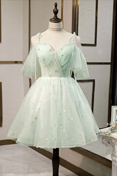 Elegant V-Neck Beaded Gray Tulle Short Prom Dress for Homecoming & Graduation main image 0