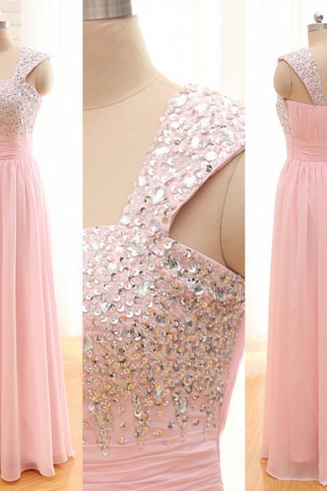 2016 Long Chiffon Prom Dresses,one Shoulder Bridesmaid Dresses,sequined Beaded Evening Dresses,backless Party Dresses