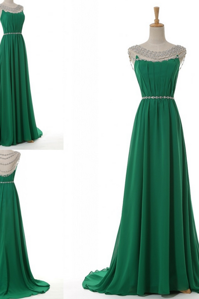 Green Prom Dresses,luxury Evening Gowns,modest Formal Dress,beaded Prom Dresses,2016 Fashion Evening Gown,backless Evening Gowns