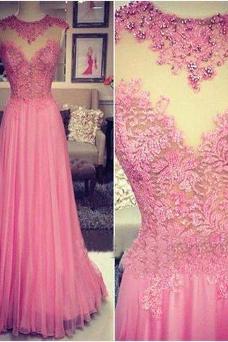 Lace Prom Dresses,pink Prom Dress,modest Prom Gown,a Line Prom Gown,lace Evening Dress,beaded Evening Gowns,2016 Fashion Party Gowns