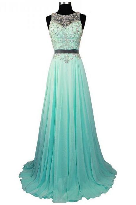 Fashionable Sexy Long Chiffon Prom Dresses Beaded Crystals Evening Gowns,wedding Party Dresses, Celebrity Dresses