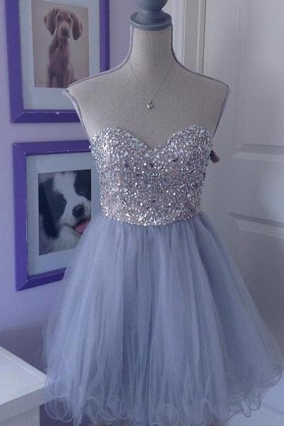 Homecoming Dresses,grey Tulle Homecoming Dress, Beaded Homecoming Dress, Short Homecoming Dresses, 2016 Homecoming Dress, Short Prom Dresses,