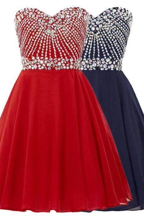Homecoming Dresses, Red Beaded Homecoming Dress, Chiffon Homecoming Dress, Short Homecoming Dresses, 2016 Homecoming Dress, Short Prom Dresses,