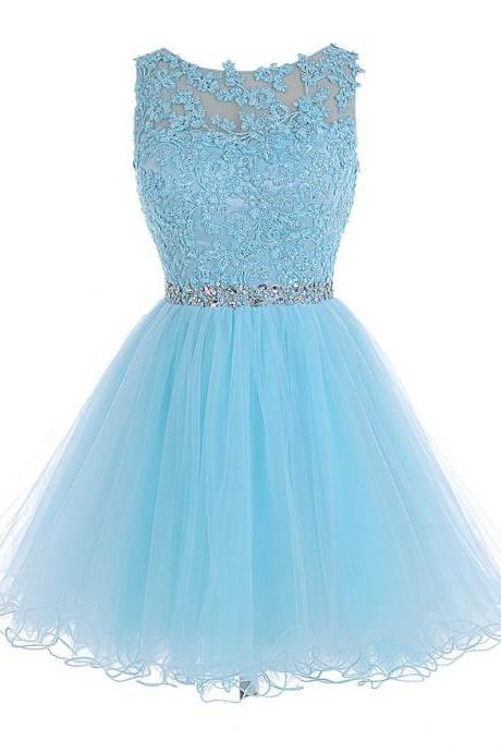 Homecoming Dresses, Light Blue Lace Homecoming Dress, Open Back Homecoming Dress, Short Homecoming Dresses, 2016 Homecoming Dress, Short Prom