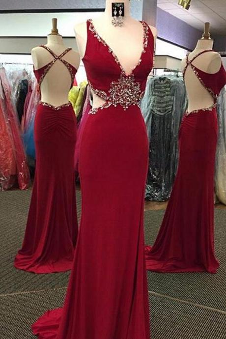 Sexy Open Back Long Prom Dresses,handmade Prom Gowns,charming Mermaid Evening Gowns