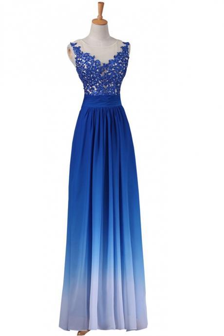 Beautiful Royal Blue Handmade Lace Long Prom Dresses,a-line High Low Prom Dress,pretty Prom Gowns