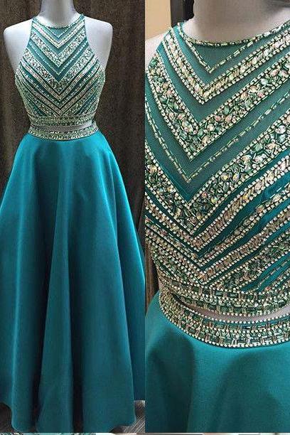 Long Beading A-line Prom Dresses,modest Two Pieces Prom Dress,party Dresses,formal Evening Dresses