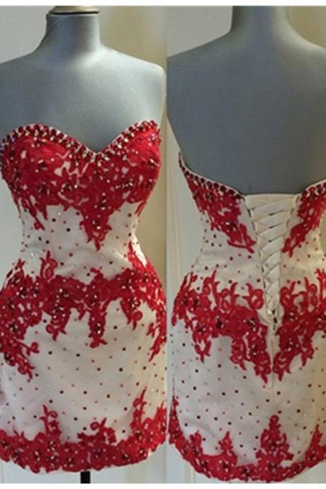 Homecoming Dresses,red Lace Homecoming Dresses,mermaid Sweetheart Homecoming Dress,beaded Lace Up Short Prom Dresses,party Dresses