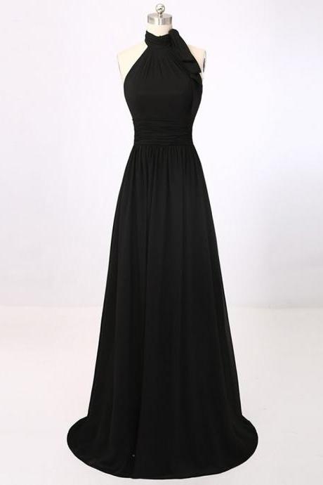  Evening Dresses, Prom Dresses,Modest Prom Dresses,Sexy New Prom Dress,New Arrival A-Line Black Halter Summer Party Dresses ,Simple Chiffon Long Prom Dress