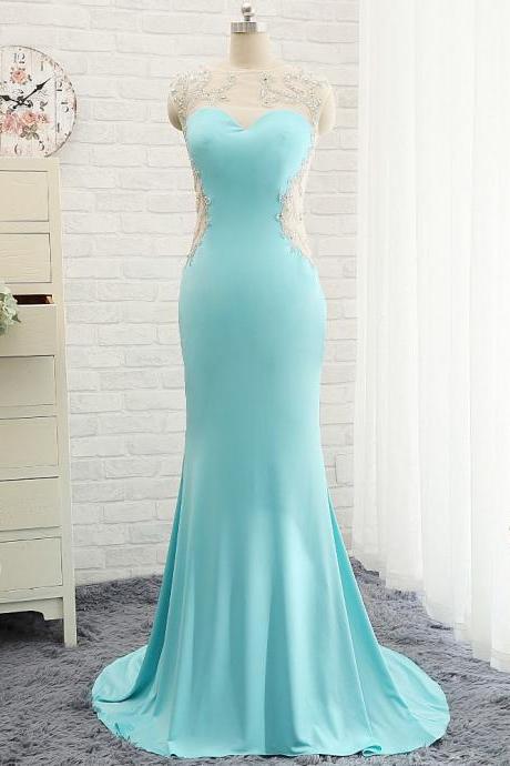  Evening Dresses, Prom Dresses,Modest Prom Dresses,Sexy New Prom Dress,Goregeous Blue Crystal Summer Prom Dresses, Mermaid Long Open Back Evening Gowns