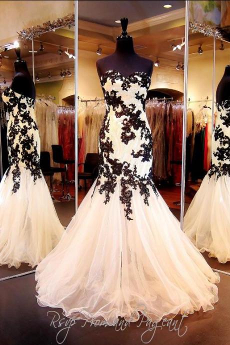 Evening Dresses, Prom Dresses,party Dresses,modest Prom Dresses,sexy Prom Dress,sexy Mermaid Black Lace Evening Dresses, Sweetheart Prom Gowns