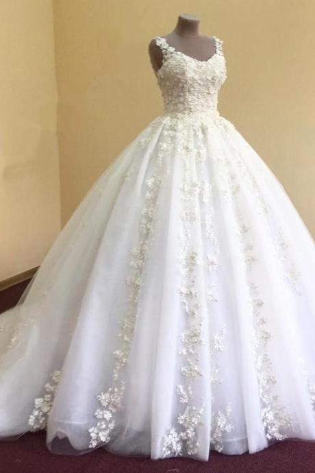  Wedding Dresses, Wedding Gown,elegant lace appliques v neck white organza ball gowns wedding dress 2017