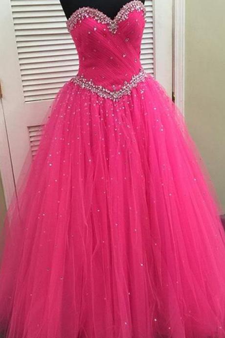Evening Dresses, Prom Dresses,party Dresses, Prom Dress,modest Prom Dress,pink Organza Ball Gowns Quinceanera Dresses With Crystal Beaded
