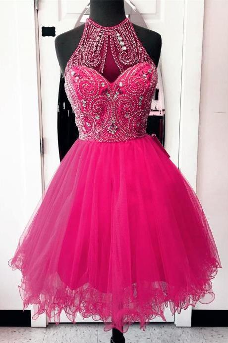 Party Dresses,homecoming Dresses,high Neck Homecoming Dresses, Pink Prom Dresses,chic Party Dress,women&amp;amp;amp;#039;s Cocktail Dress