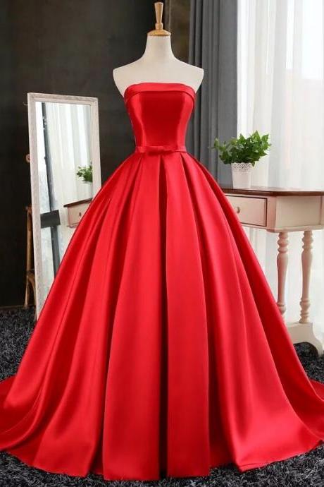 Evening Dresses, Prom Dresses,party Dresses, Prom Dress,modest Prom Dress,red Satin Ball Gowns Prom Evening Dresses 2017, Strapless Formal
